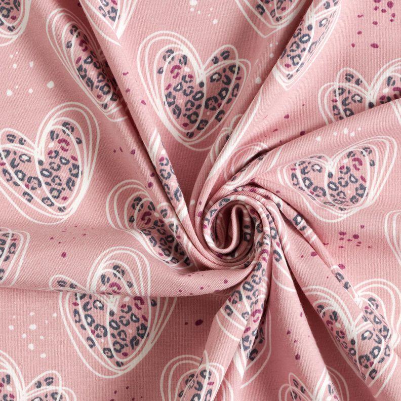 Tela de jersey de algodón Corazones leopardo – rosa viejo claro,  image number 3