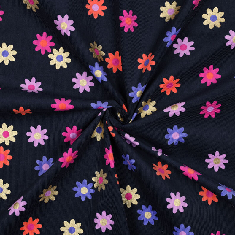Pana de bebé Flores con estampado de purpurina | Poppy Fabrics – azul marino,  image number 3