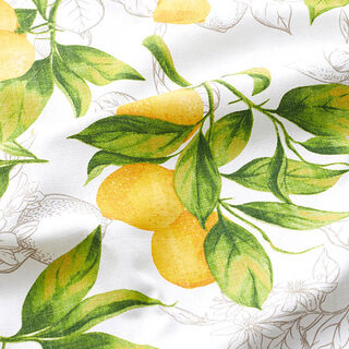Tela decorativa Panama Limones – blanco/amarillo limón, 