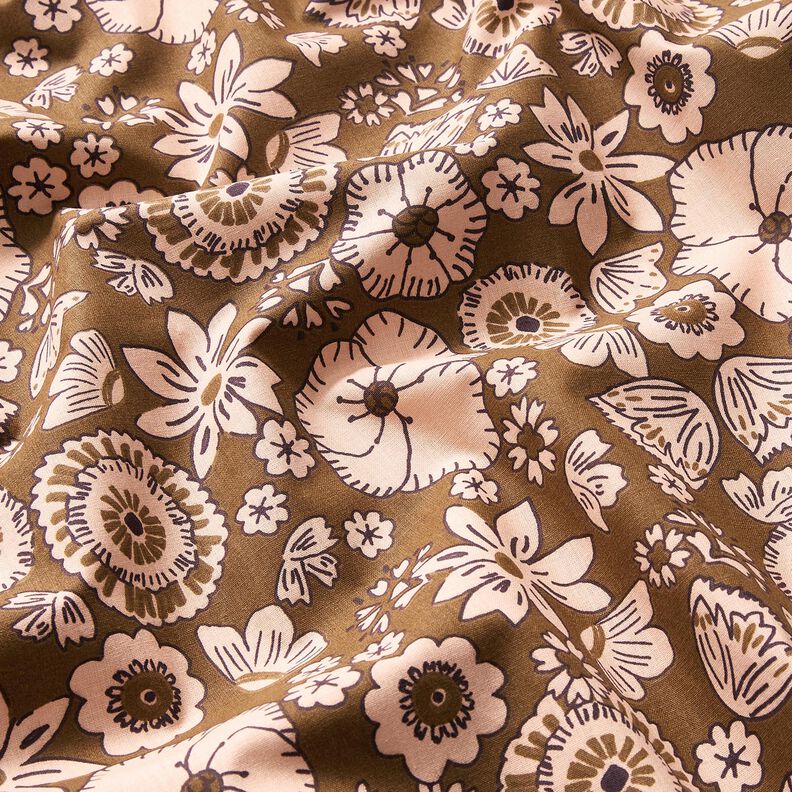 Tela de algodón Cretona Flores retro – oliva/rosado,  image number 2