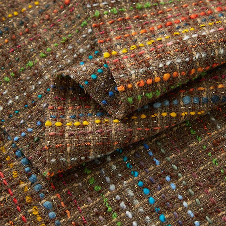 Mezcla de lana virgen bouclé a rayas de colores y lurex – marrón medio,  image number 4