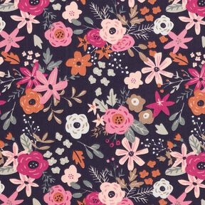 Popelina de algodón Ramos de flores – azul negro/púrpura, 