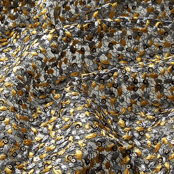 Tela de encaje con enredaderas de flores y lentejuelas – negro/dorado,  image number 2