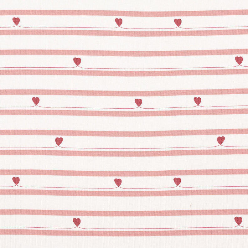 Tela de jersey de algodón Rayas y corazones – blanco lana/rosa antiguo,  image number 1
