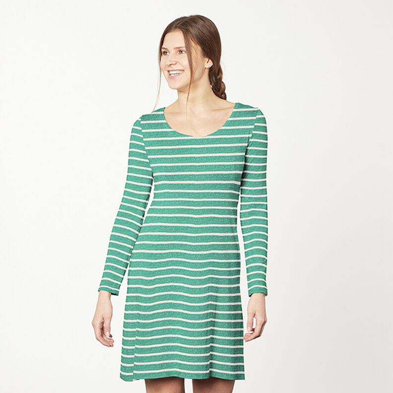 Tela de jersey de viscosa rayas horizontales – verde esmeralda/blanco,  image number 5