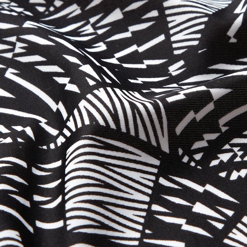 Tejido de bañador con patrón gráfico abstracto – negro/blanco,  image number 2