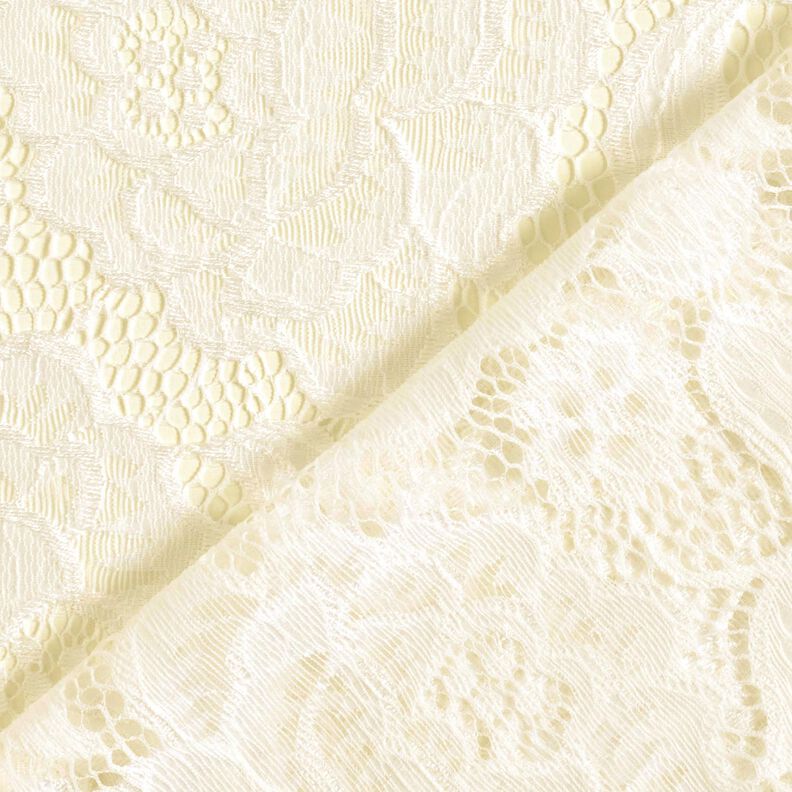 Encaje elástico Flores y hojas – blanco lana,  image number 5