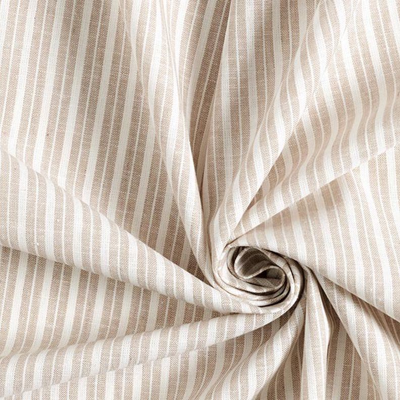 Mezcla de lino y algodón Rayas anchas – beige/blanco lana,  image number 3