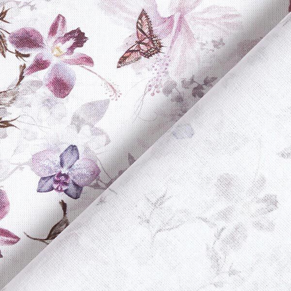Tela decorativa Popelina de algodón Mariposas y orquídeas – violeta pastel,  image number 4