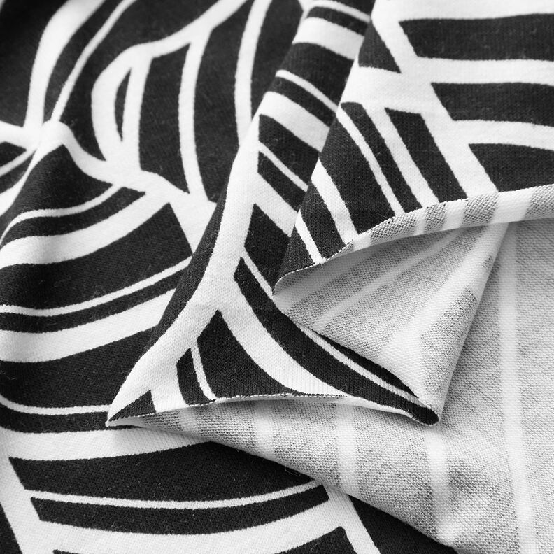 Tela de jersey de viscosa hojas abstractas – negro/blanco,  image number 3
