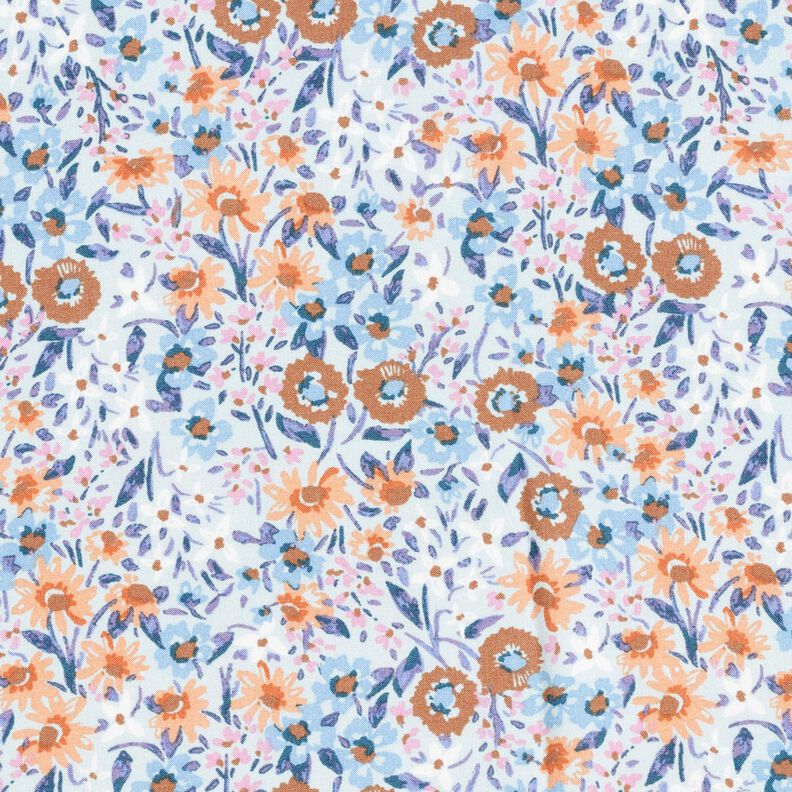 Popelín de viscosa mar de flores – azul claro/naranja melocotón,  image number 1