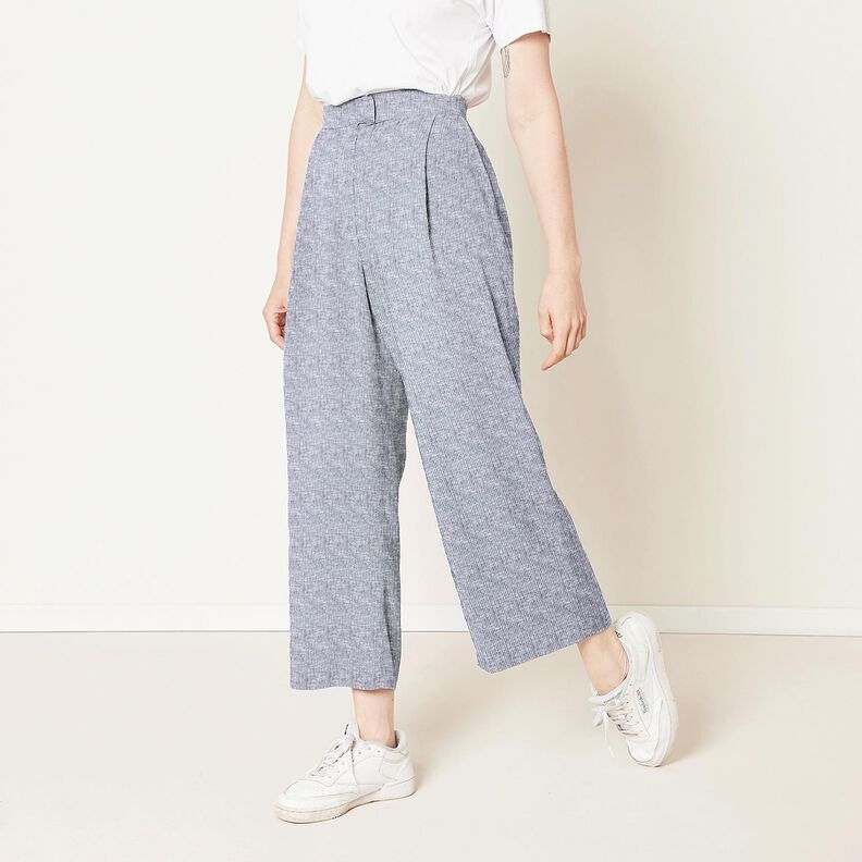 Mezcla de lino y algodón Rayas estrechas – azul noche/blanco,  image number 6