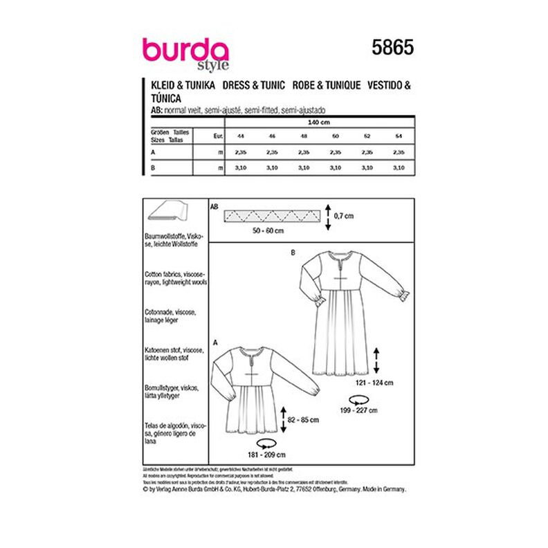 Vestido / Túnica de talla grande | Burda 5865 | 44-54,  image number 9