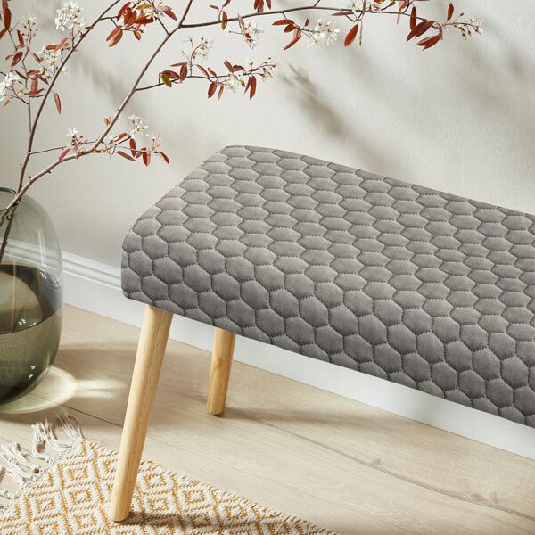 Tela de tapicería Terciopelo acolchado en diseño de panal – gris,  image number 7