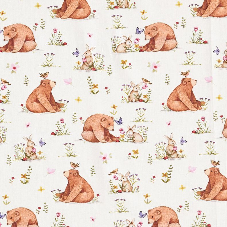 Popelina de algodón Liebre y oso Impresión digital – marfil,  image number 1