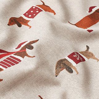 Tela decorativa Panama media Perro salchicha de Navidad – rojo, 