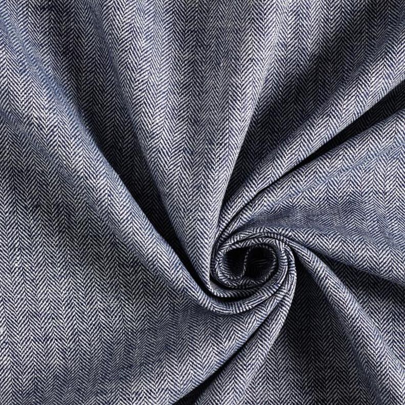 Mezcla de lino y algodón Espina de pescado – azul marino,  image number 2