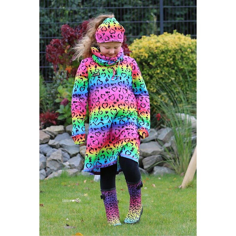 Tela de jersey de algodón Leopardo corazones arcoíris | Glitzerpüppi – negro/mezcla de colores,  image number 3
