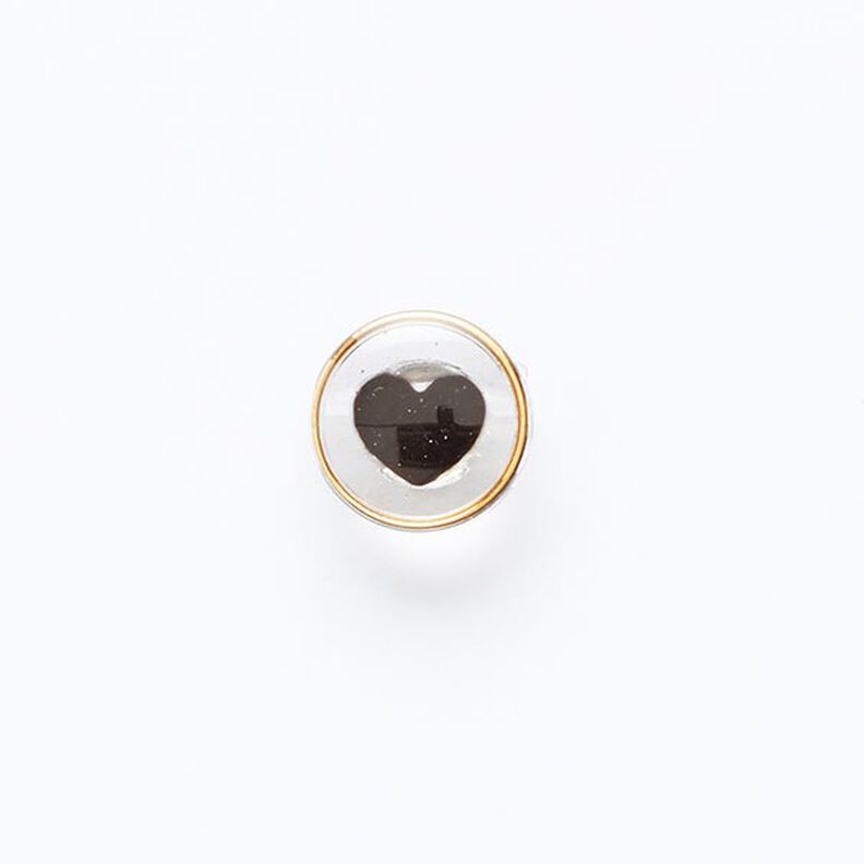 Botón con ojal con diseño de corazón y borde dorado [ Ø 11 mm ] – negro/dorado,  image number 1