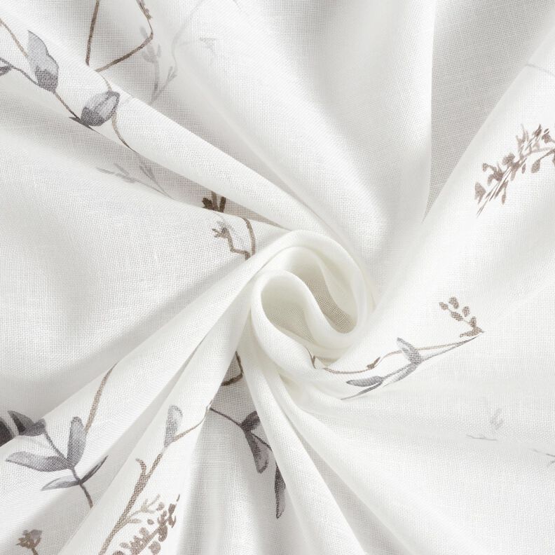 Tela para cortinas Voile Ramitas – blanco/gris plateado,  image number 3
