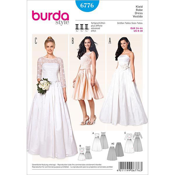 Vestido de novia / de corpiño / falda, Burda 6776,  image number 1