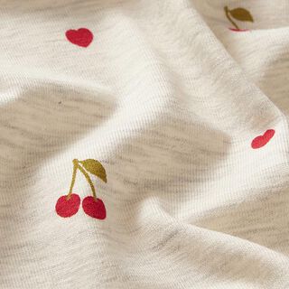 Tela de jersey de algodón Cerezas y corazones – naturaleza/gris claro, 