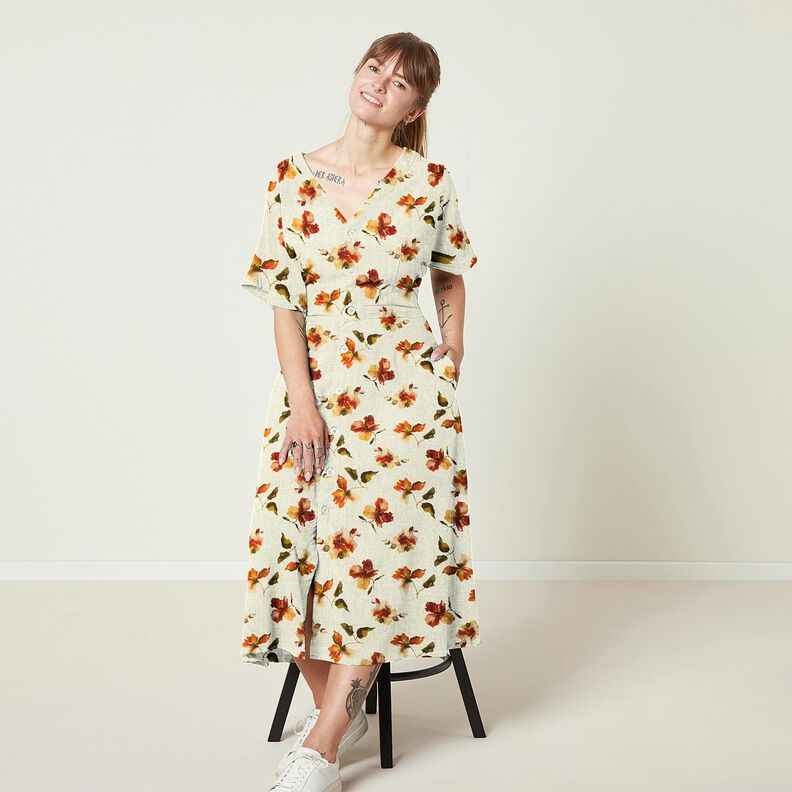 Mezcla de lino y viscosa Flores de acuarela – naturaleza/terracotta,  image number 5