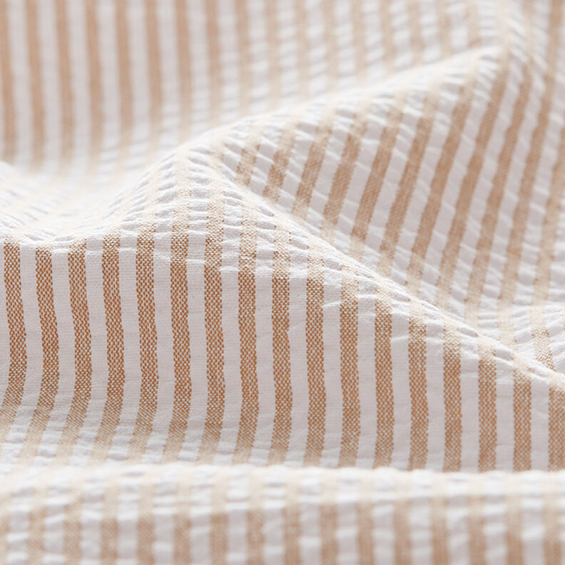 Tela Seersucker Mezcla de algodón Rayas – beige/blanco lana,  image number 2