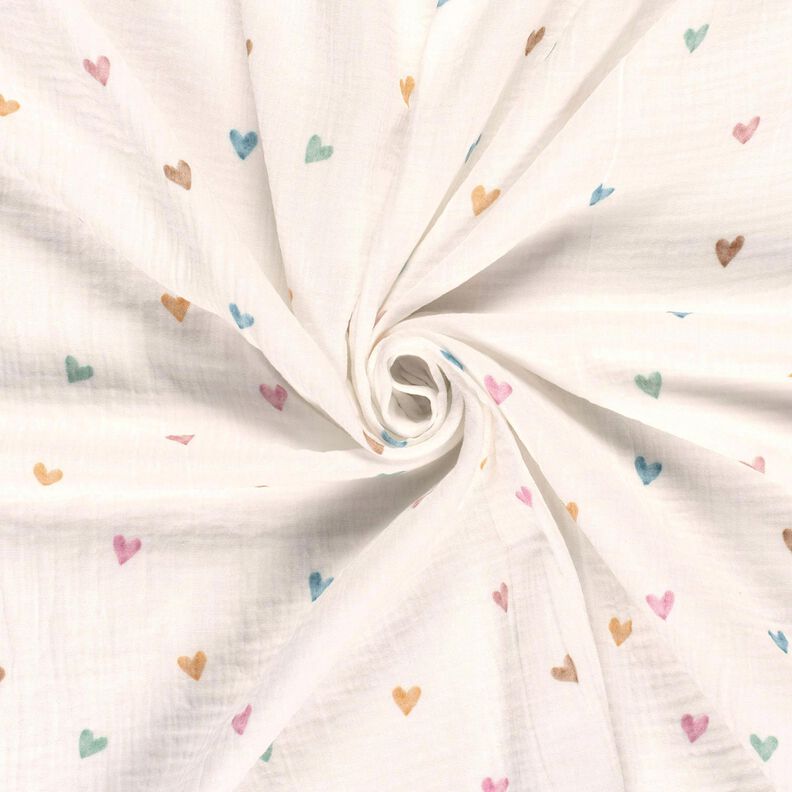 Muselina/doble arruga Corazones de colores Impresión digital – blanco,  image number 3