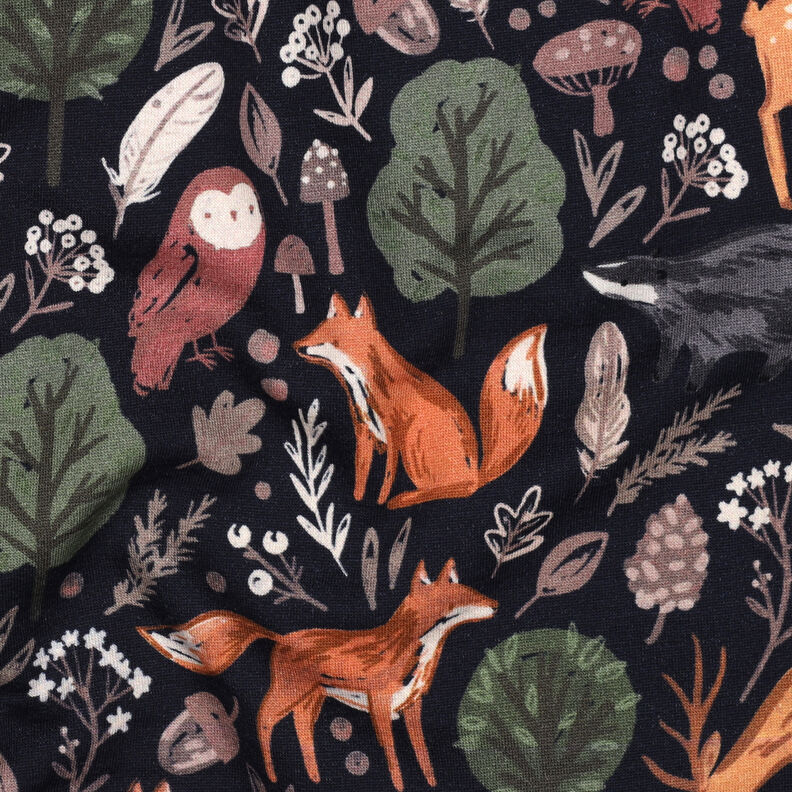 Sudadera Rugosa Animales en el bosque Impresi&oacute;n digital | Poppy Fabrics &ndash; azul noche,  image number 2