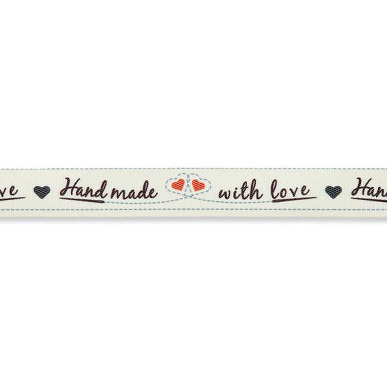 Cinta «Handmade with Love» [ 15 mm ] – blanco lana/rojo,  image number 2