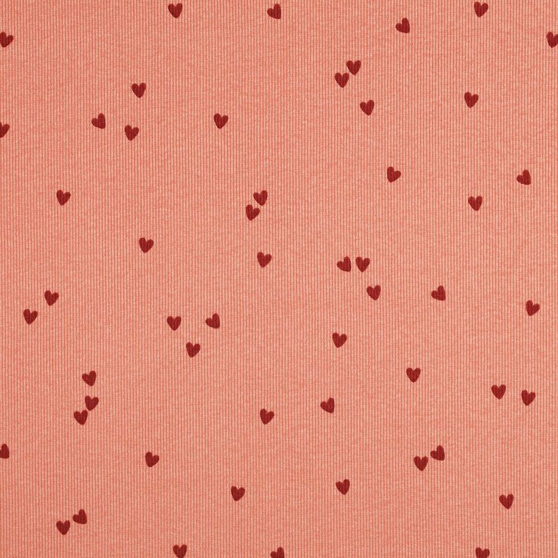Jersey canelado Corazones dispersos | Poppy Fabrics – salmón/rojo oscuro,  image number 1