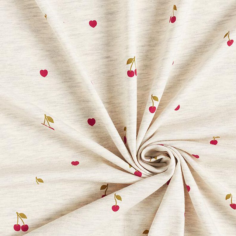 Tela de jersey de algodón Cerezas y corazones – naturaleza/gris claro,  image number 3