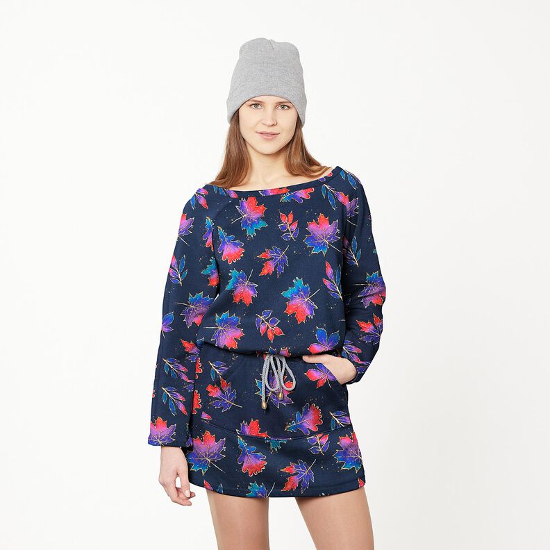 Felpa francesa Hojas de oto&ntilde;o coloridas | Glitzerp&uuml;ppi &ndash; azul noche/rojo fuego,  image number 5