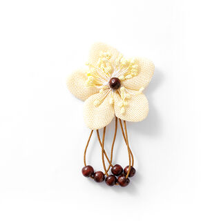 Parche Tela de flores con cuentas de madera – amarillo claro/marrón, 
