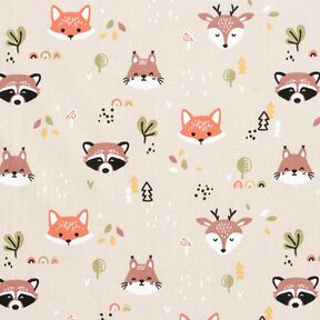 Popelina de algodón Cabezas de animales del bosque – naturaleza/cobre, 
