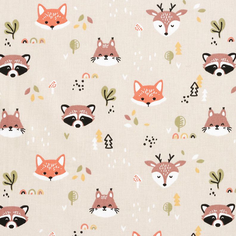 Popelina de algodón Cabezas de animales del bosque – naturaleza/cobre,  image number 1