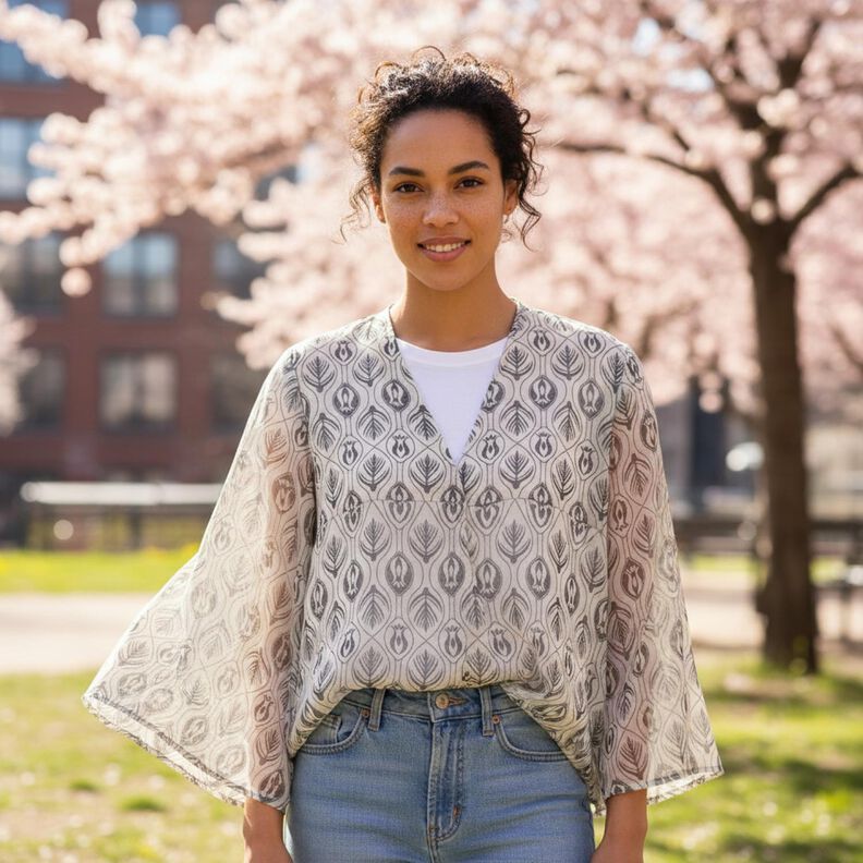 Gasa con patr&oacute;n art d&eacute;co &ndash; negro/blanco,  image number 6