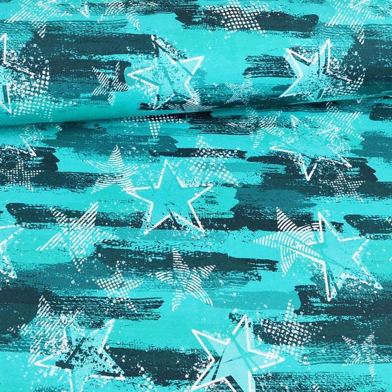Felpa francesa veraniega Variaciones de estrellas | Glitzerpüppi – azul agua,  image number 2