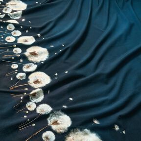 Tela de jersey de algodón Dientes de león Tela ribeteada | Glitzerpüppi – azul negro/almendra, 