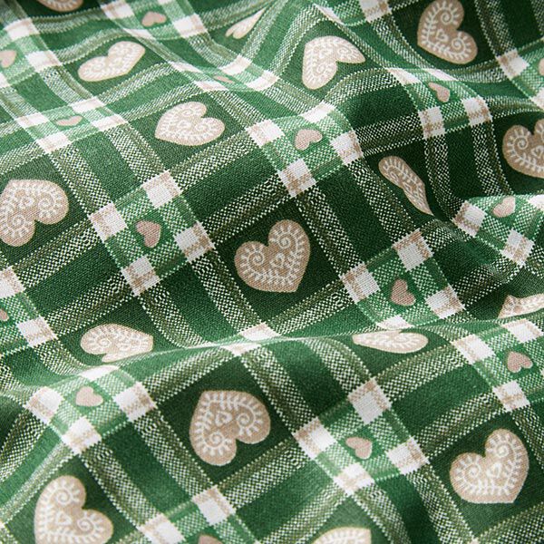 Tela de algodón Cretona Cuadros Vichy y corazones – verde – Muestra,  image number 2