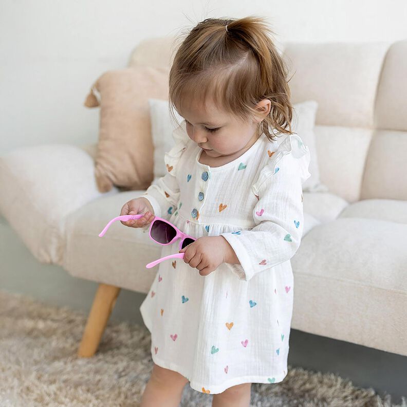 Muselina/doble arruga Corazones de colores Impresión digital – blanco,  image number 5