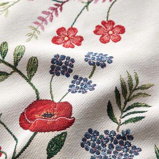 Tela decorativa Tapiz Amapolas – blanco lana/rojo | Retazo 100cm, 