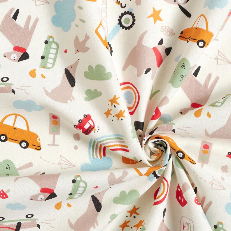 Popelina de algod&oacute;n Perros paseando&ndash; blanco lana,  image number 3