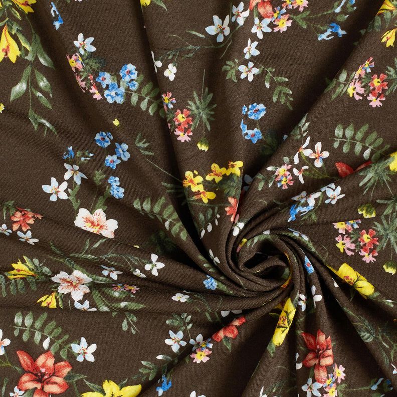 Tela de jersey de viscosa Flores pequeñas – marrón oscuro/rojo fuego,  image number 3
