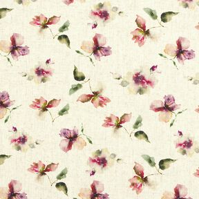 Mezcla de lino y viscosa Flores de acuarela – naturaleza/uva, 