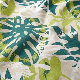 Tela decorativa Lona Hojas de palmera – beige claro/verde enebro, 