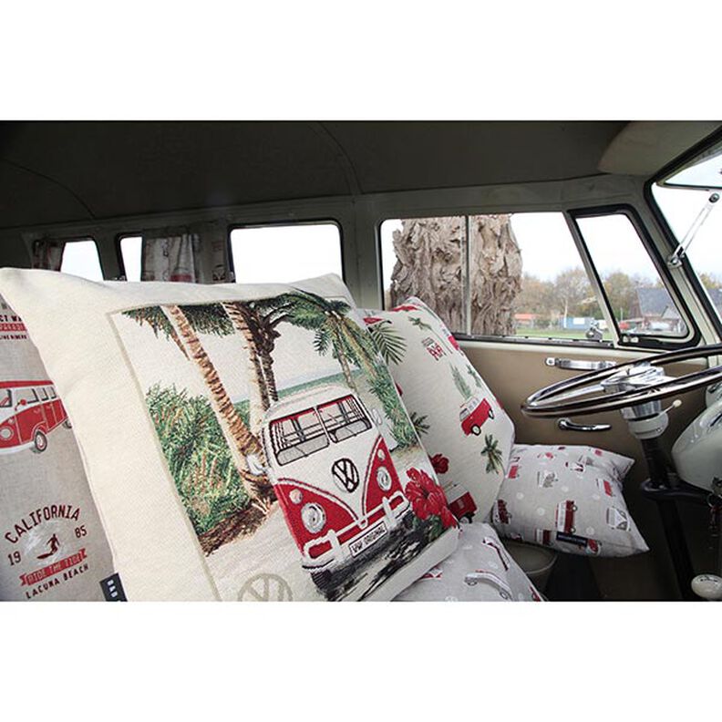 Tela decorativa Pieza de tapiz VW Bulli – naturaleza/rojo,  image number 6