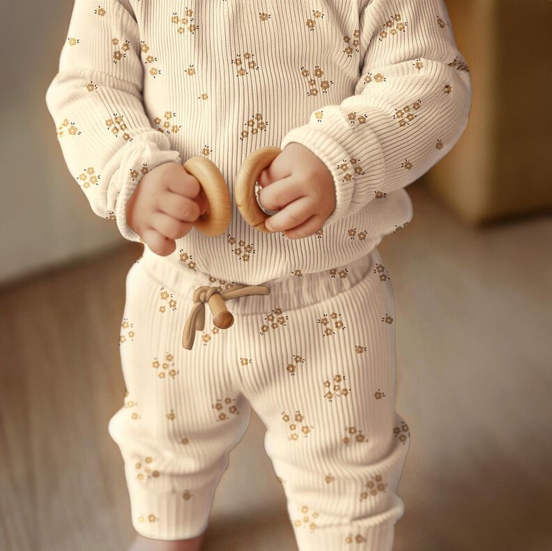 GOTS Jersey canelado Cama de flores | Poppy Fabrics &ndash; crema/marr&oacute;n avellana,  image number 7