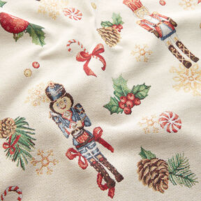 Tela decorativa Tapiz Cascanueces festivos – beige claro/rojo, 